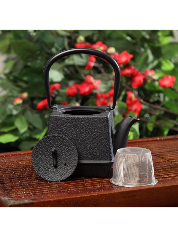 Чайник чугунный Доляна «Бокей. Этно», 700 мл, с ситом, с эмалированным покрытием, цвет чёрный