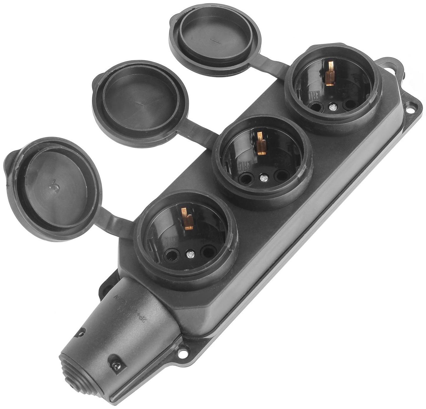 Розетка Smartbuy SBE-16-3-00-R, трёхместная, каучуковая, 16 A, 230 В, 2P + PE, с заглушками, IP 44