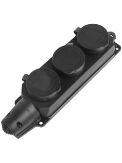 Розетка Smartbuy SBE-16-3-00-R, трёхместная, каучуковая, 16 A, 230 В, 2P + PE, с заглушками, IP 44