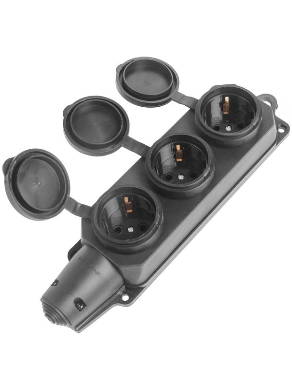 Розетка Smartbuy SBE-16-3-00-R, трёхместная, каучуковая, 16 A, 230 В, 2P + PE, с заглушками, IP 44