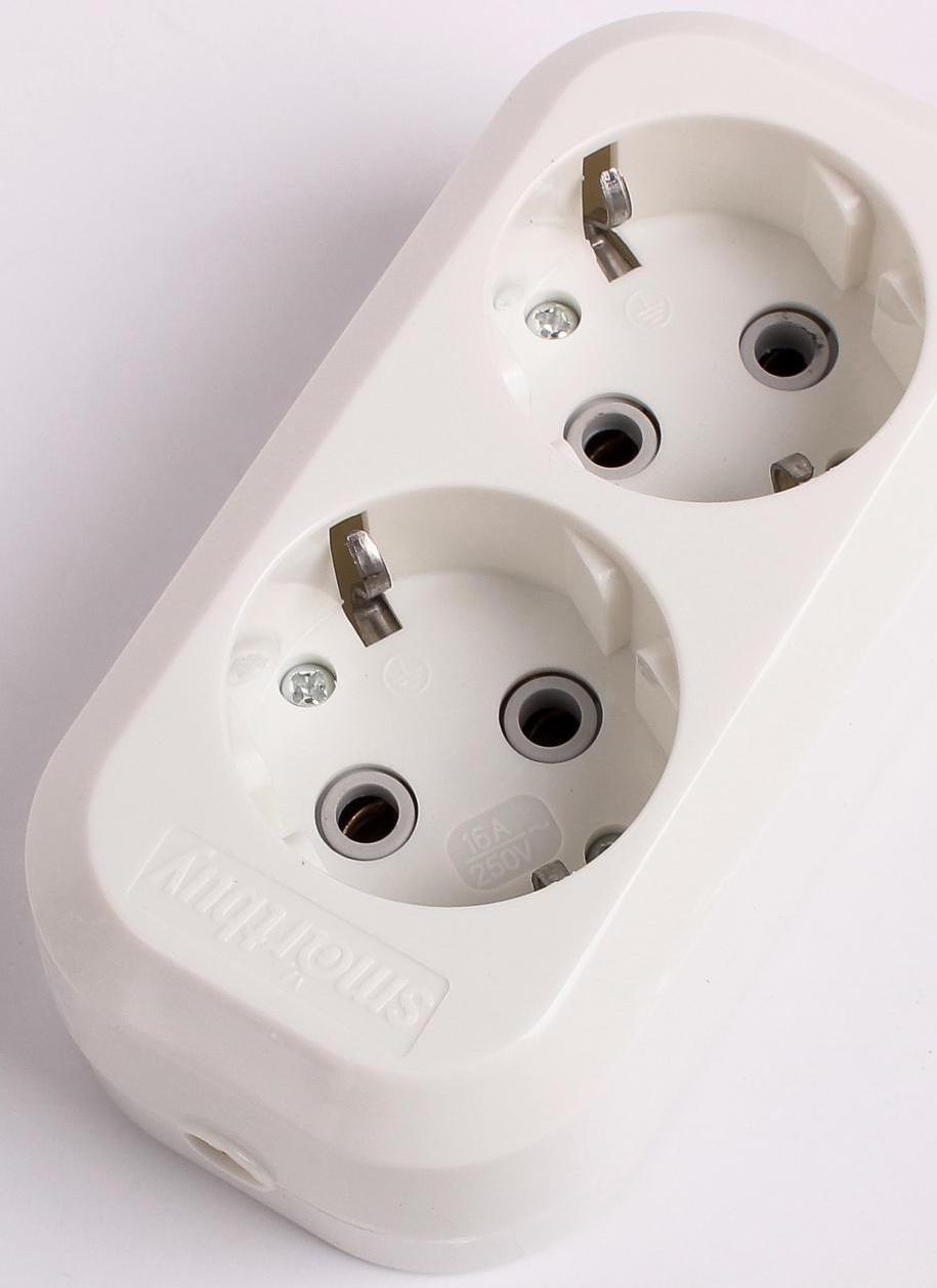 Колодка Smartbuy, 2 розетки, 16 А, 3500 Вт, с з/к, белая
