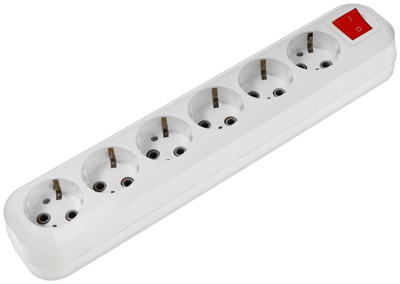 Колодка Smartbuy, 6 розеток, 16 А, 3500 Вт, с з/к, с выключателем, белая