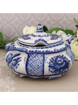 Супница «Цветы», D=23 см, H=15 см, малая, гжель