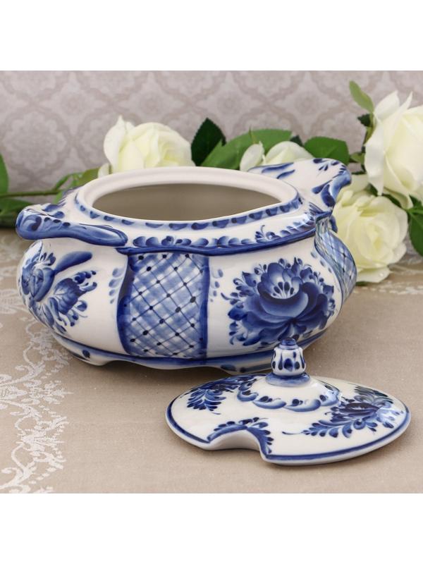 Супница «Цветы», D=23 см, H=15 см, малая, гжель