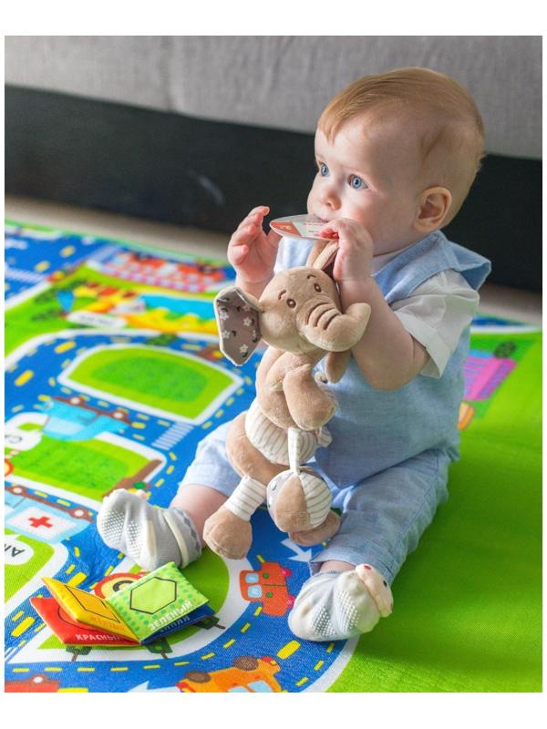 Растяжка - спираль мягкая с погремушкойна кроватку/коляску «Слоник Няша», 26 - 47 см