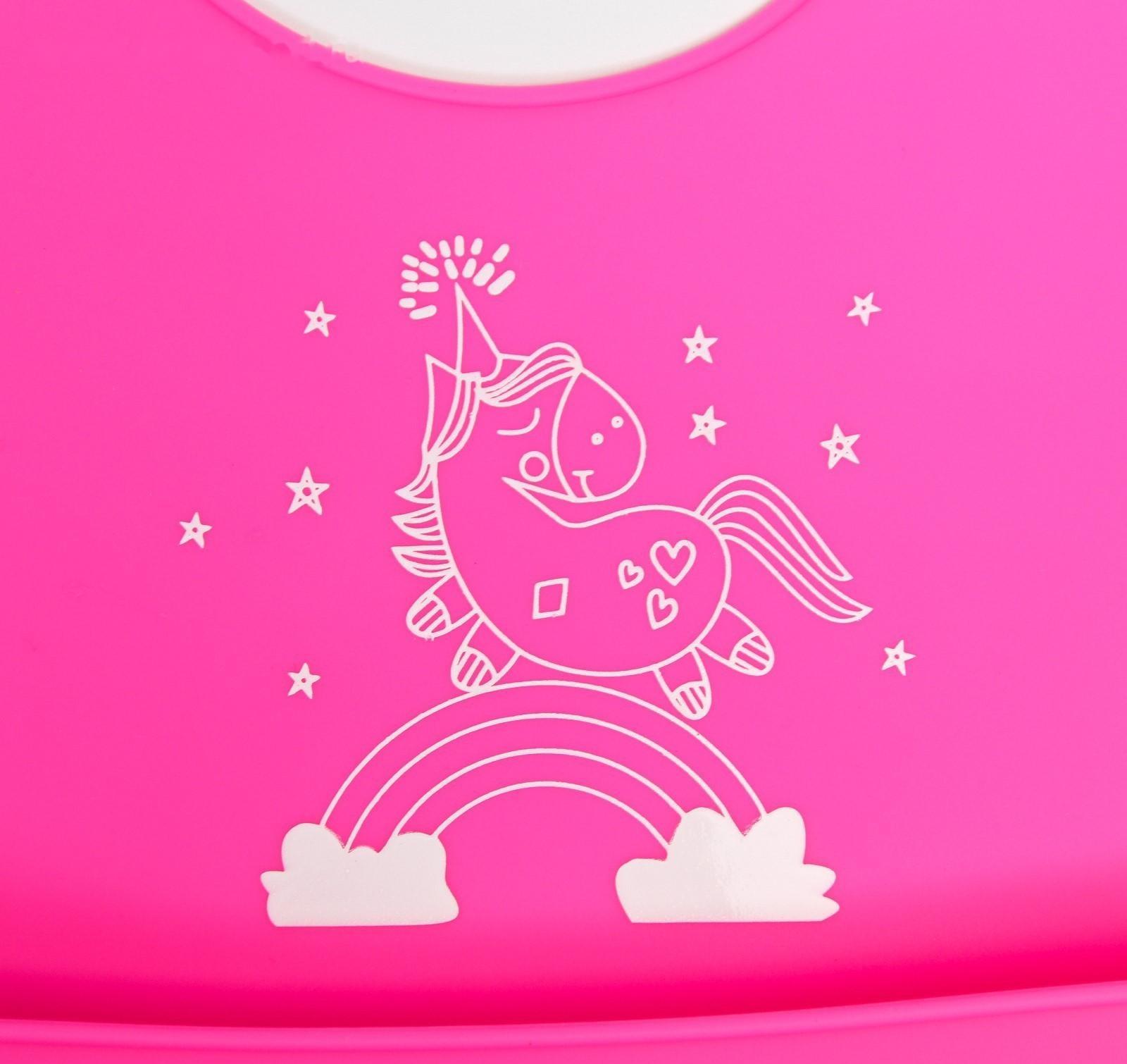 Нагрудник для кормления силиконовый с карманом, цвет розовый