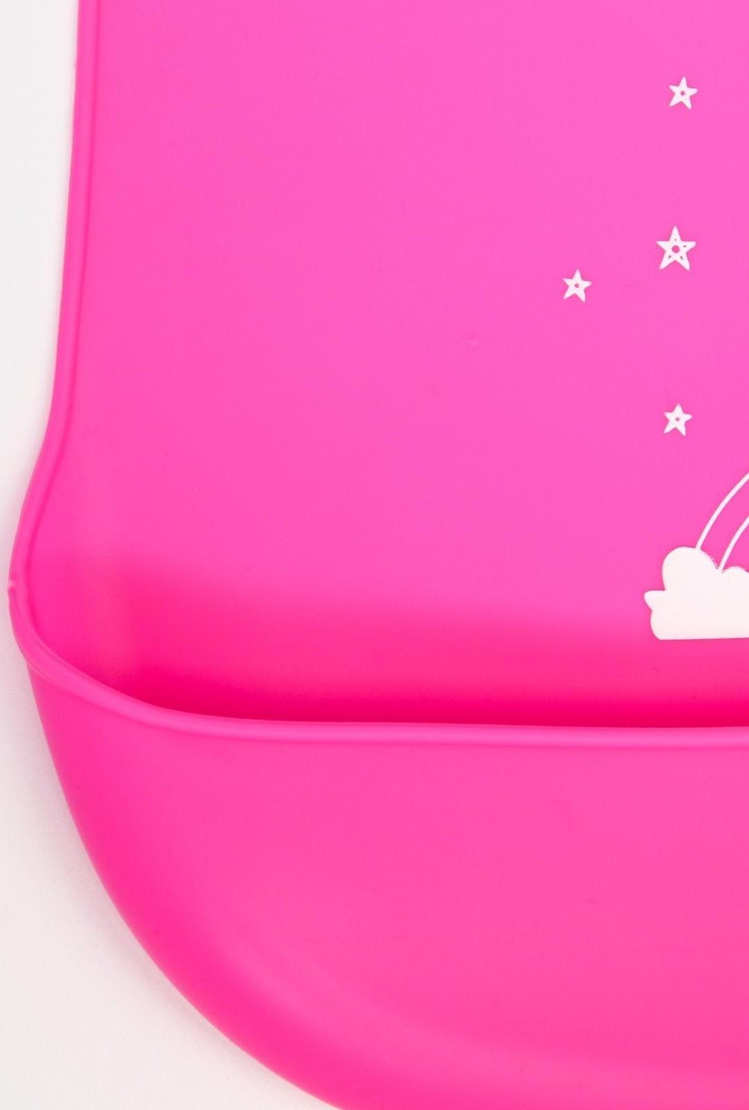 Нагрудник для кормления силиконовый с карманом, цвет розовый