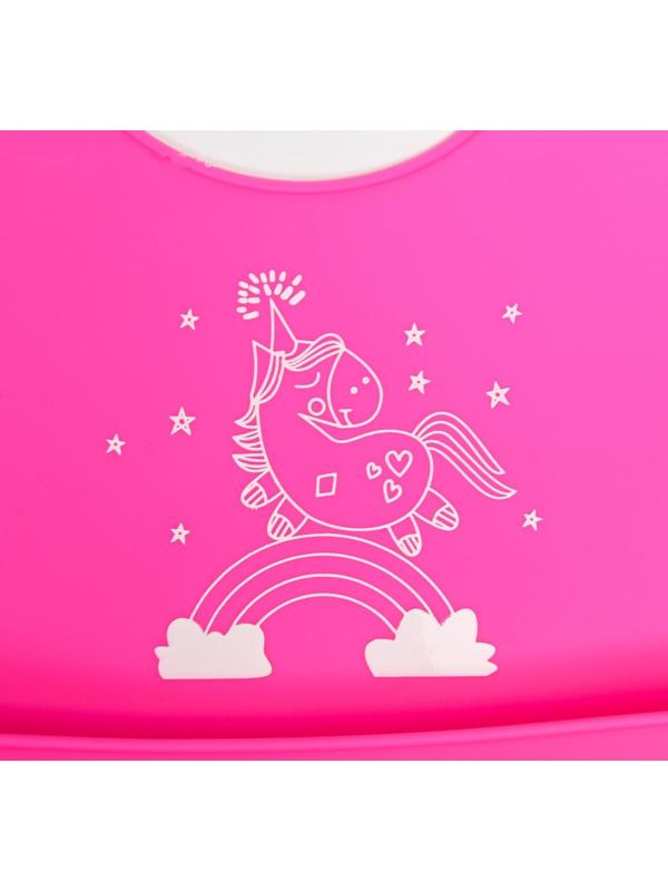 Нагрудник для кормления силиконовый с карманом, цвет розовый