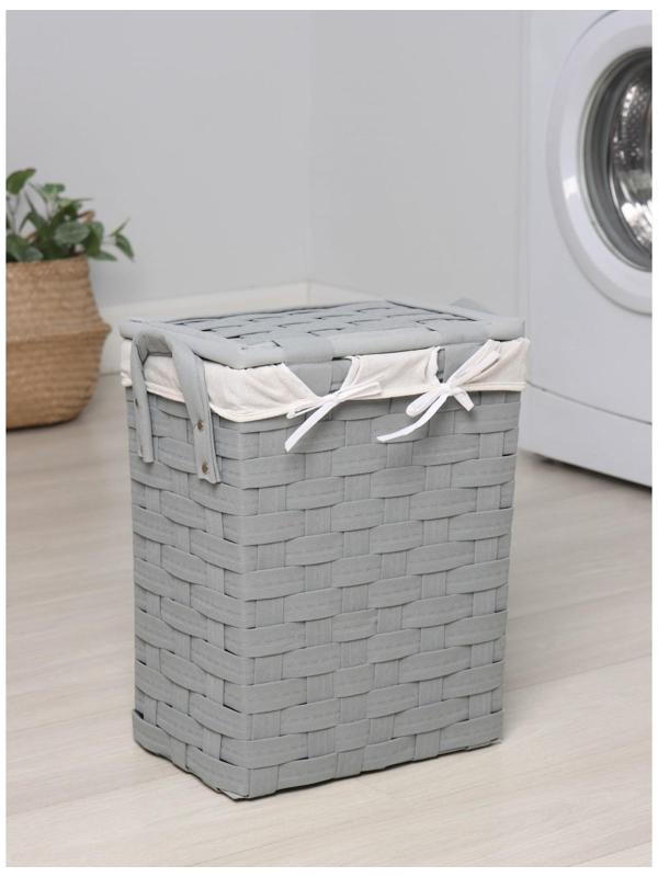 Корзина для белья Доляна «Плетение», 33,5×23,5×42 см, цвет серый