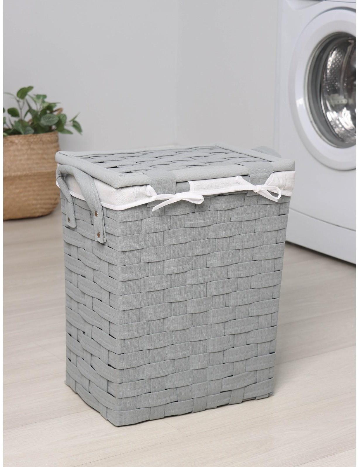 Корзина для белья с крышкой Доляна «Плетение», 46×40×48 см, цвет серый