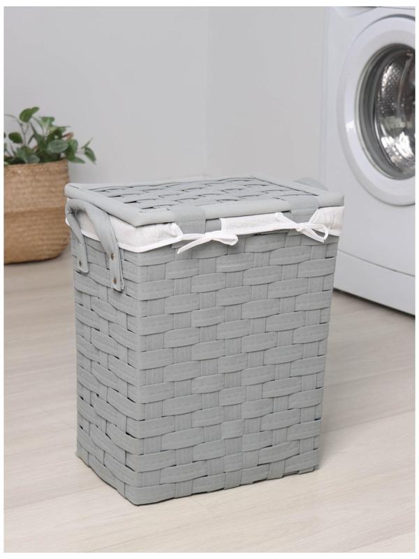 Корзина для белья с крышкой Доляна «Плетение», 46×40×48 см, цвет серый