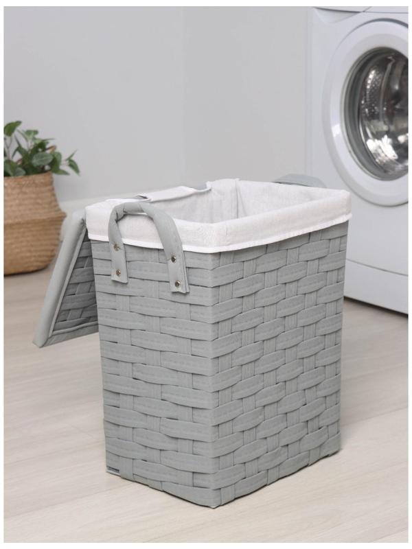 Корзина для белья с крышкой Доляна «Плетение», 46×40×48 см, цвет серый