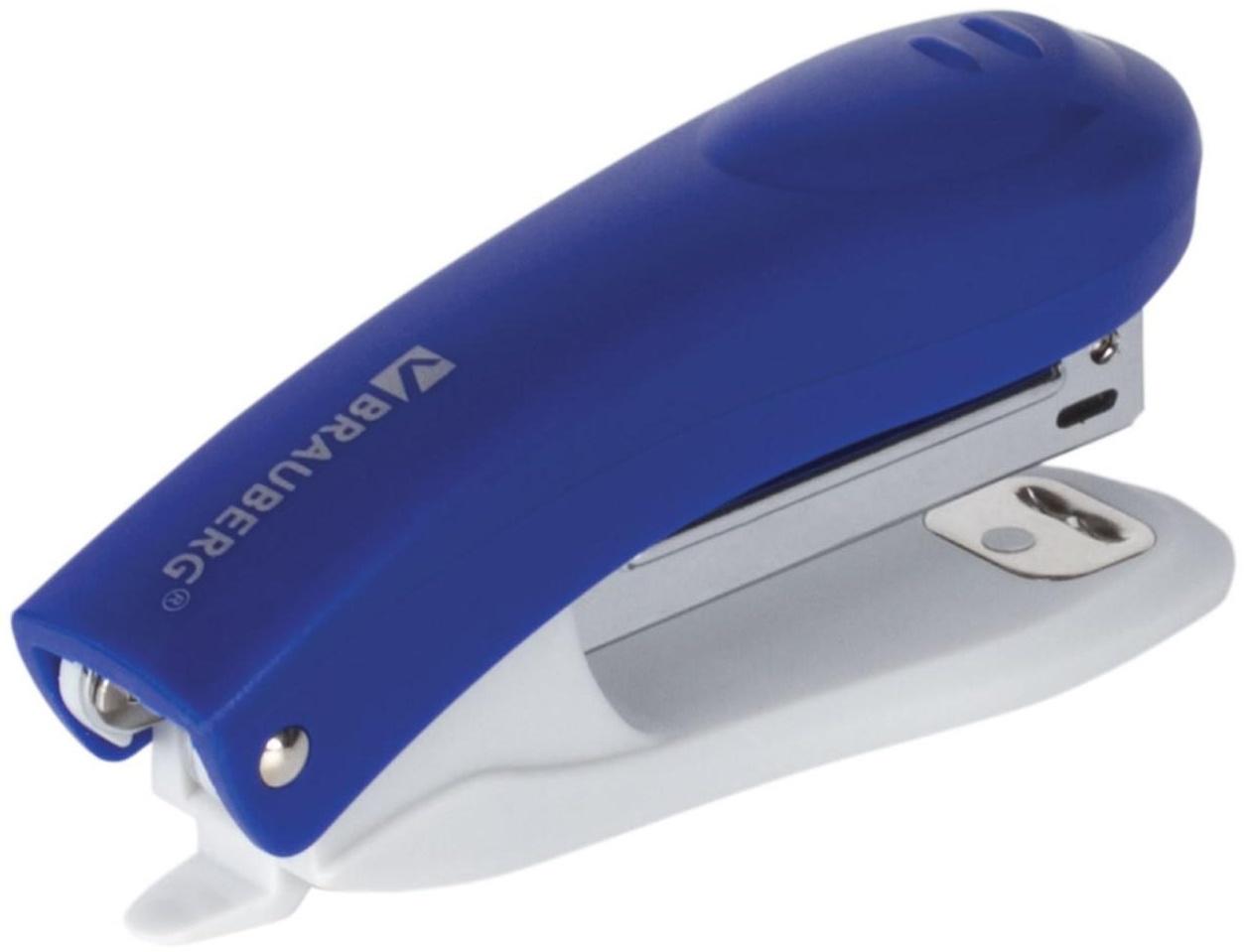 Степлер № 10 до 12 листов, BRAUBERG Einkommen, пластиковый корпус, встроенный антиСтеплер, синий