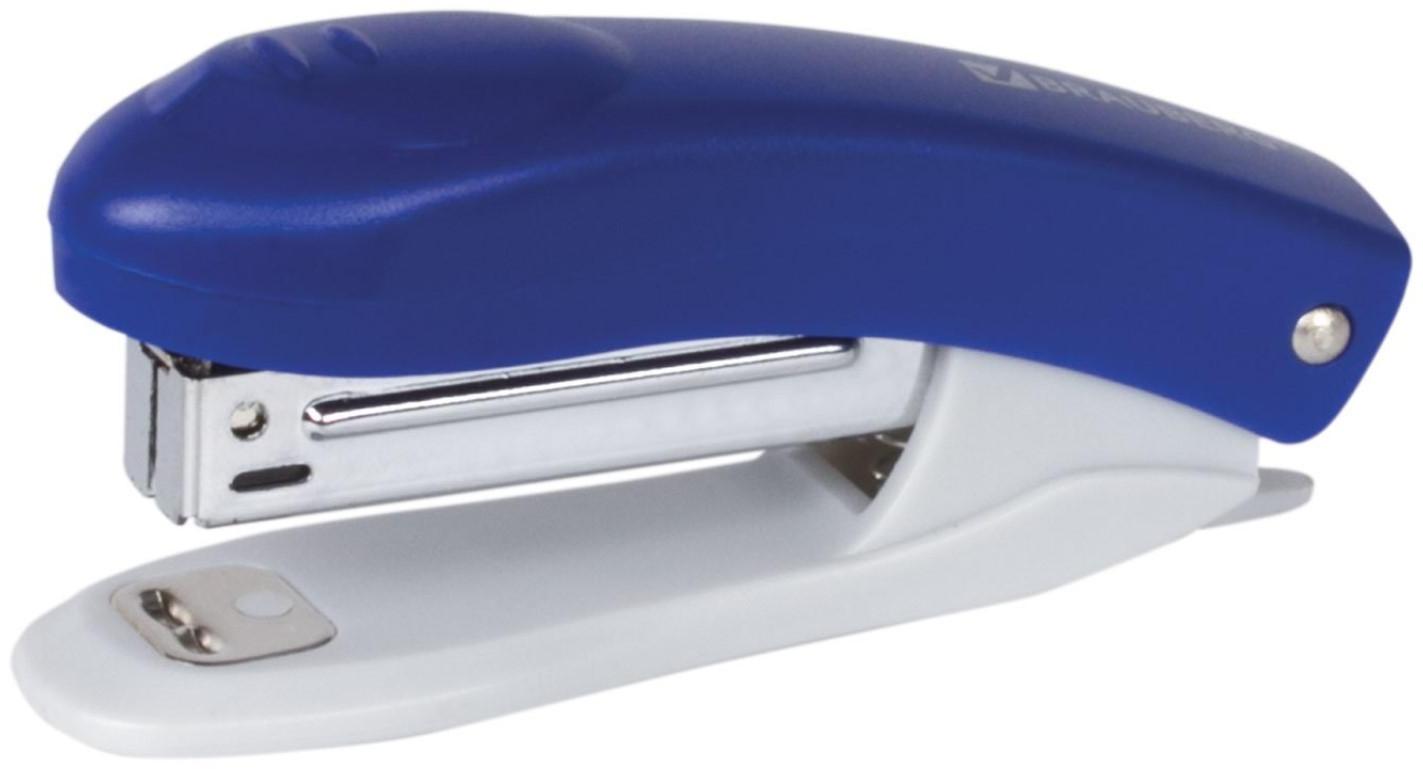Степлер № 10 до 12 листов, BRAUBERG Einkommen, пластиковый корпус, встроенный антиСтеплер, синий
