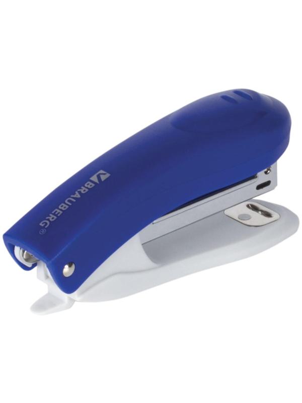 Степлер № 10 до 12 листов, BRAUBERG Einkommen, пластиковый корпус, встроенный антиСтеплер, синий