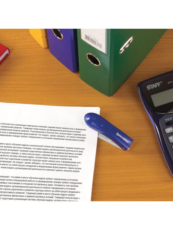 Степлер № 10 до 12 листов, BRAUBERG Einkommen, пластиковый корпус, встроенный антиСтеплер, синий