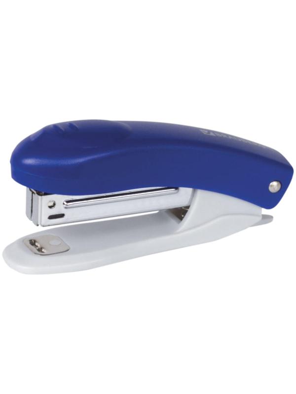 Степлер № 10 до 12 листов, BRAUBERG Einkommen, пластиковый корпус, встроенный антиСтеплер, синий