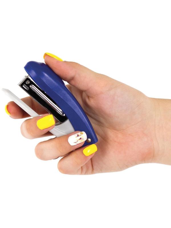 Степлер № 10 до 12 листов, BRAUBERG Einkommen, пластиковый корпус, встроенный антиСтеплер, синий