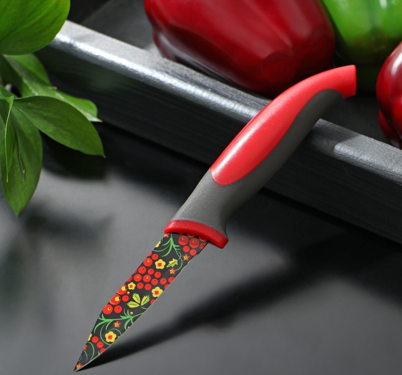 Нож кухонный с антиналипающим покрытием Доляна «Русский узор», лезвие 8 см