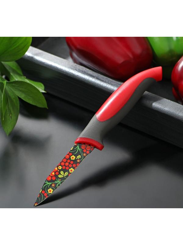 Нож кухонный с антиналипающим покрытием Доляна «Русский узор», лезвие 8 см