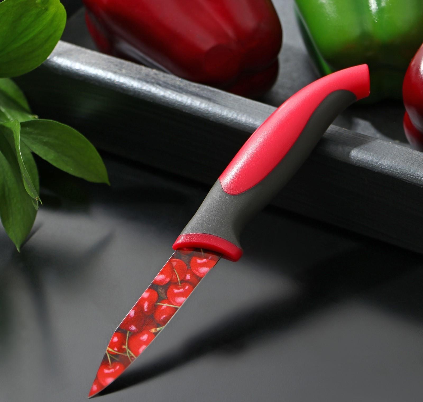 Нож кухонный с антиналипающим покрытием Доляна «Вишенки», лезвие 8 см