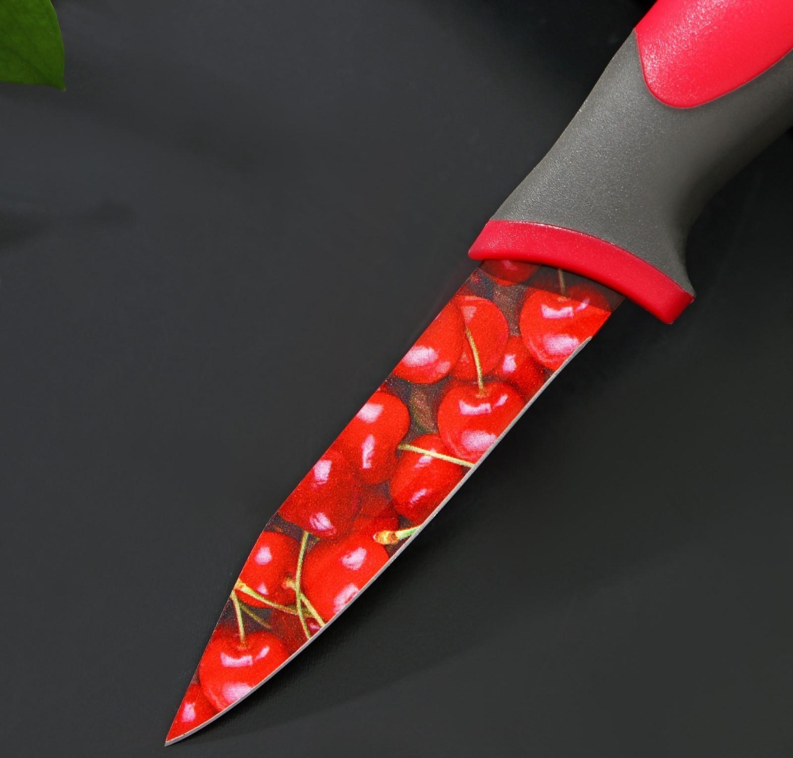 Нож кухонный с антиналипающим покрытием Доляна «Вишенки», лезвие 8 см