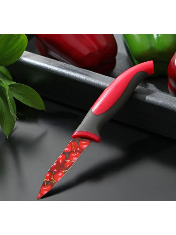 Нож кухонный с антиналипающим покрытием Доляна «Вишенки», лезвие 8 см