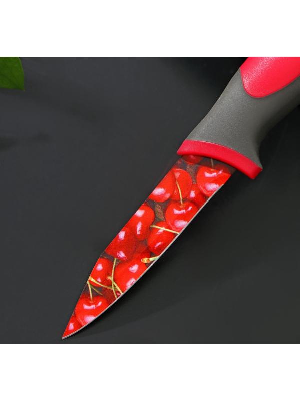 Нож кухонный с антиналипающим покрытием Доляна «Вишенки», лезвие 8 см