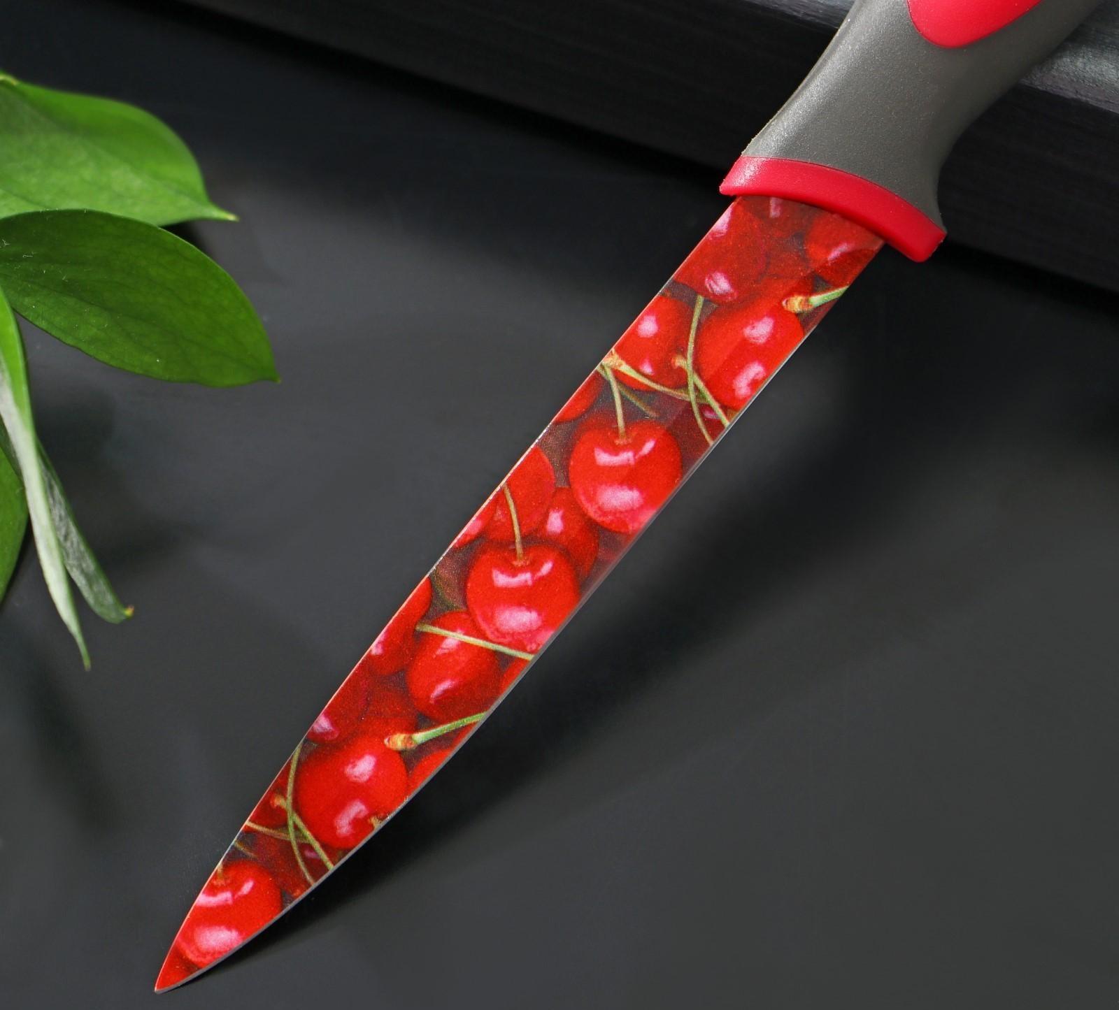 Нож с антиналипающим покрытием Доляна «Вишенки», лезвие 12 см