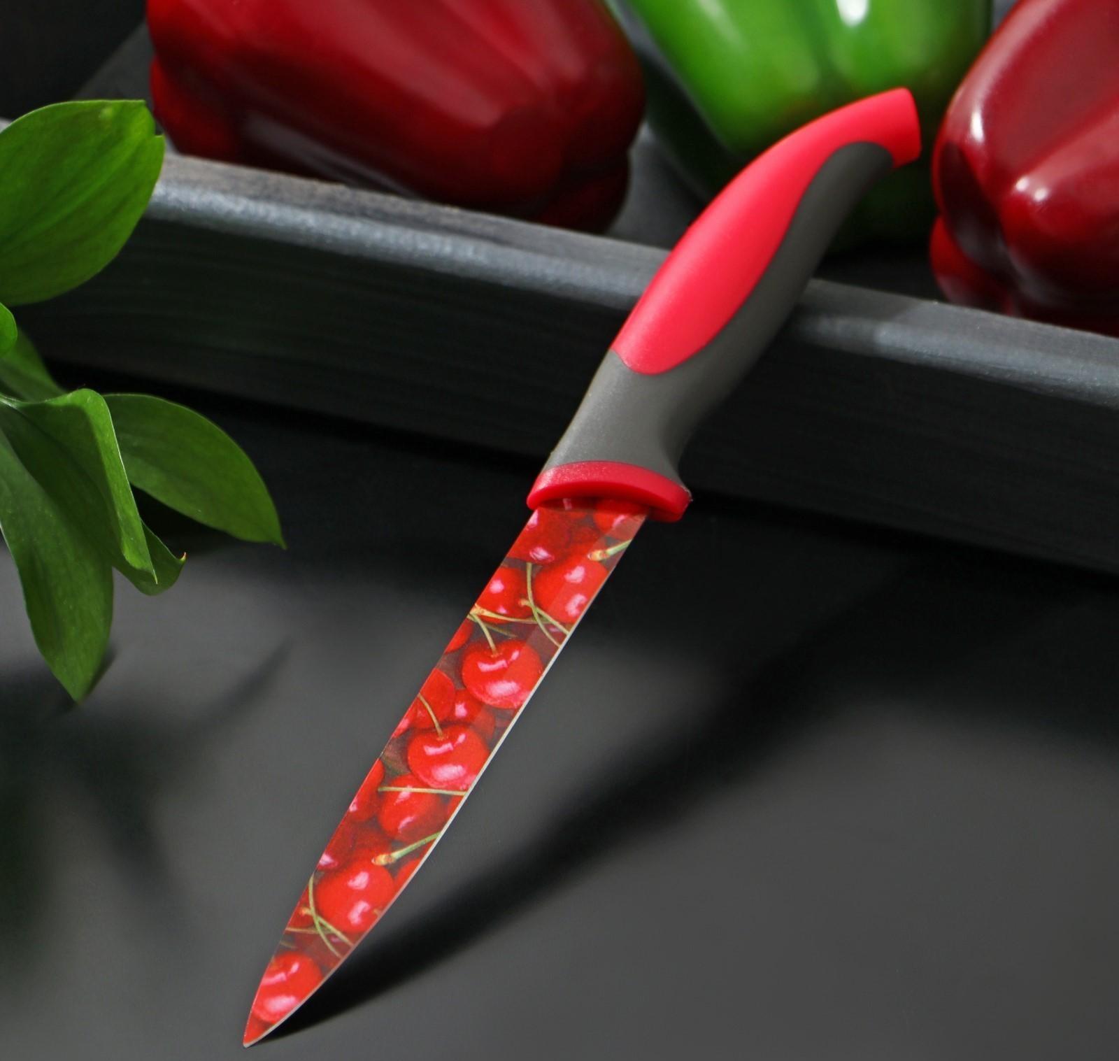 Нож с антиналипающим покрытием Доляна «Вишенки», лезвие 12 см