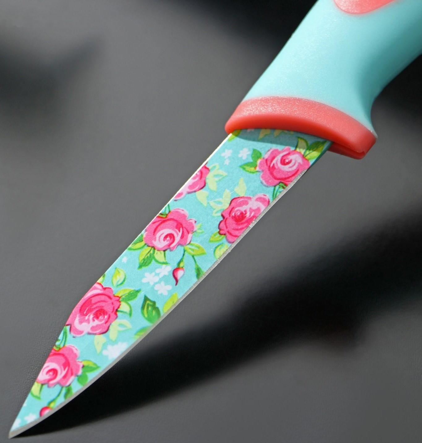 Нож кухонный с антиналипающим покрытием Доляна «Цветочки», лезвие 8 см