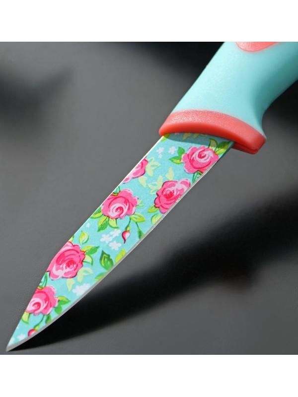 Нож кухонный с антиналипающим покрытием Доляна «Цветочки», лезвие 8 см
