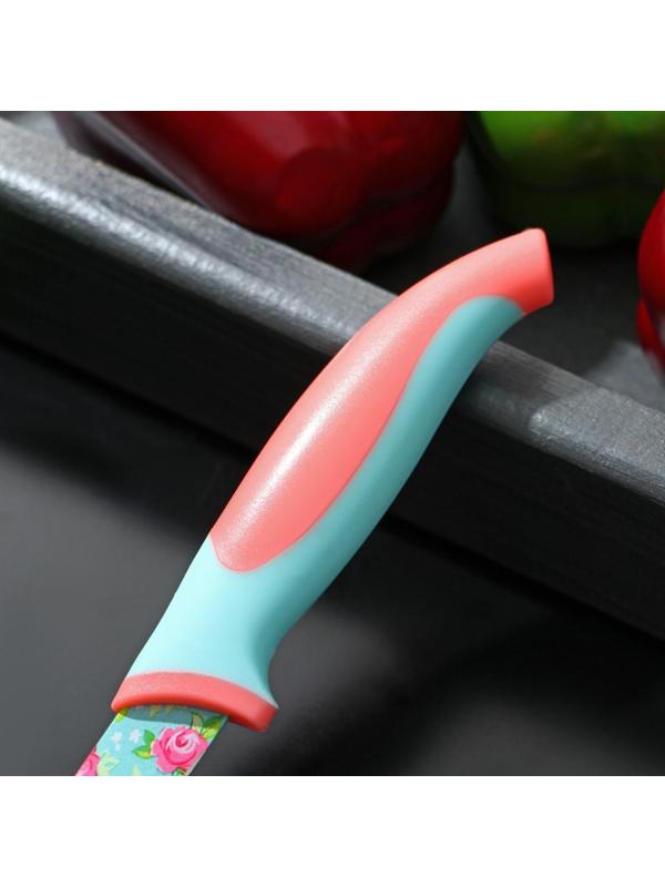 Нож кухонный с антиналипающим покрытием Доляна «Цветочки», лезвие 8 см