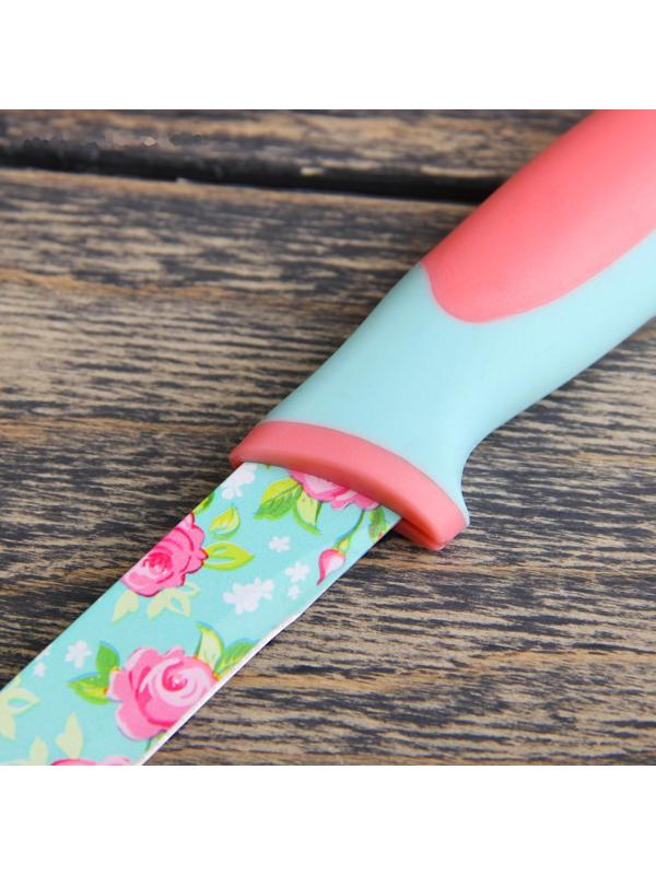 Нож с антиналипающим покрытием Доляна «Цветочки», лезвие 12 см
