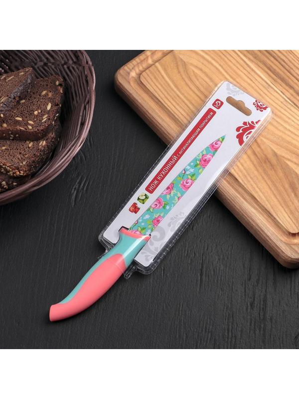 Нож с антиналипающим покрытием Доляна «Цветочки», лезвие 12 см