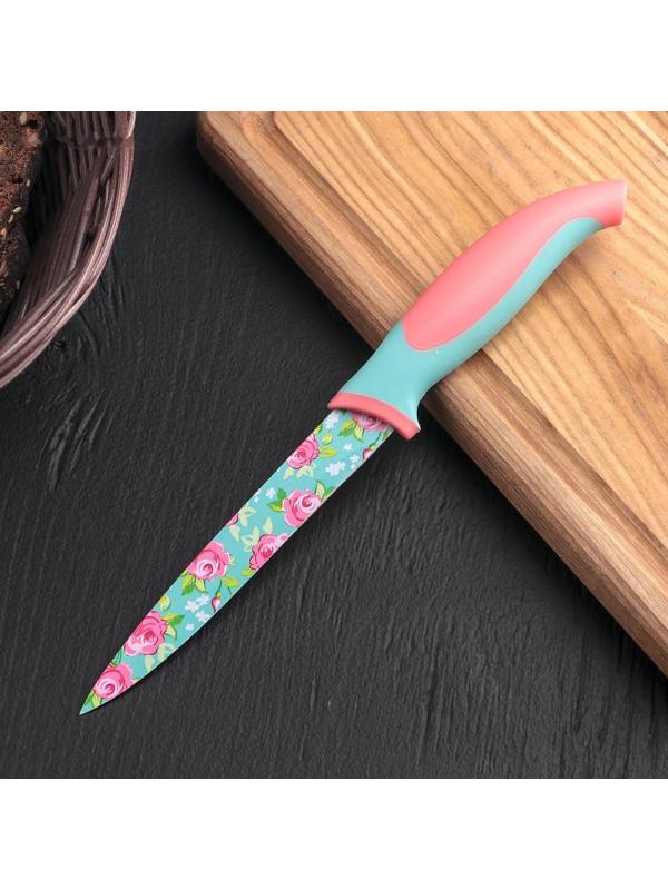 Нож с антиналипающим покрытием Доляна «Цветочки», лезвие 12 см