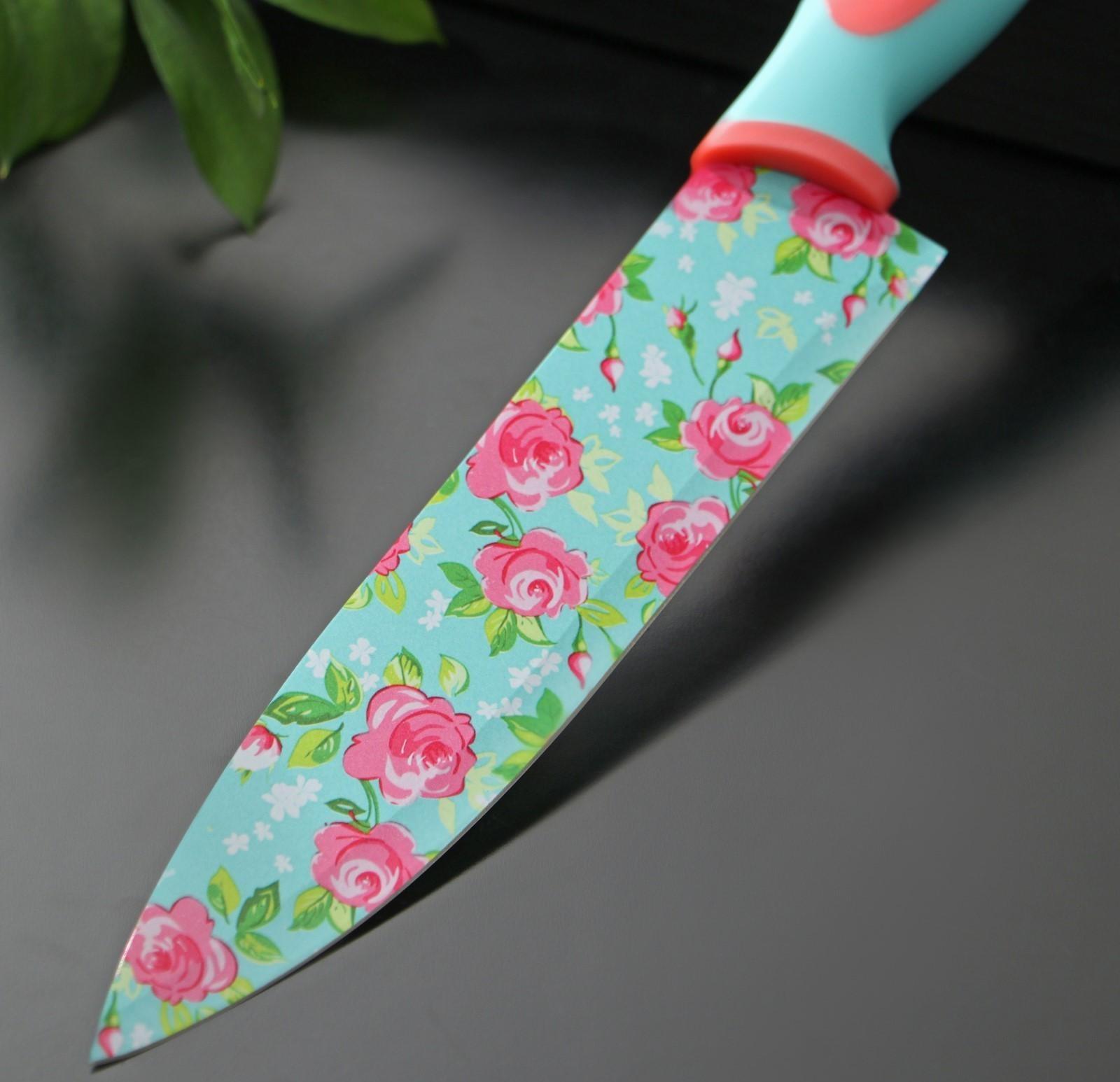 Нож кухонный с антиналипающим покрытием Доляна «Цветочки», лезвие 20 см