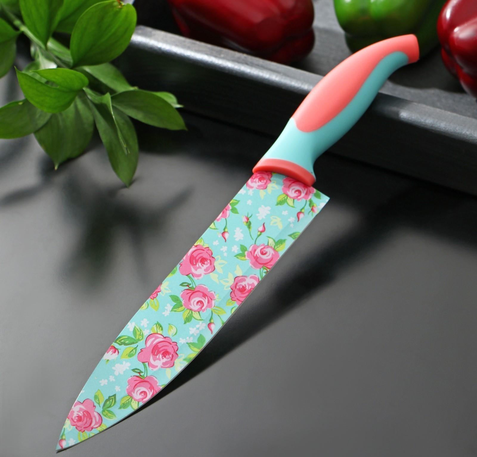 Нож кухонный с антиналипающим покрытием Доляна «Цветочки», лезвие 20 см