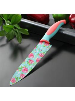 Нож кухонный с антиналипающим покрытием Доляна «Цветочки», лезвие 20 см