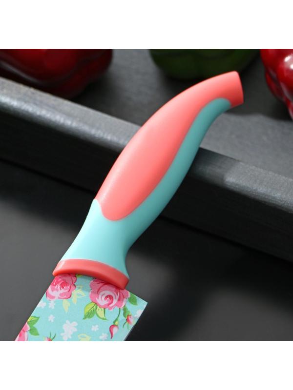 Нож кухонный с антиналипающим покрытием Доляна «Цветочки», лезвие 20 см