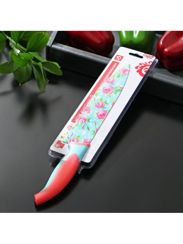 Нож кухонный с антиналипающим покрытием Доляна «Цветочки», лезвие 20 см