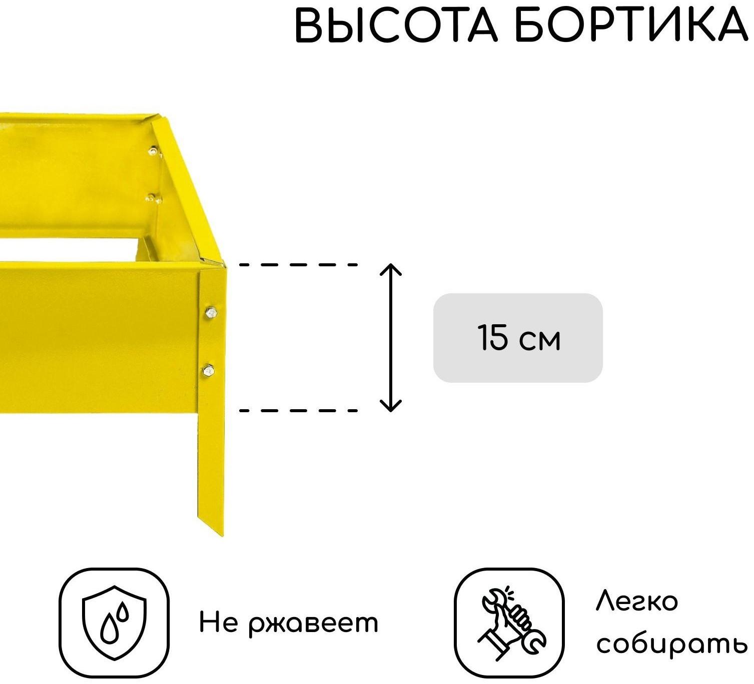 Клумба оцинкованная, 50 × 50 × 15 см, жёлтая, «Квадро», Greengo