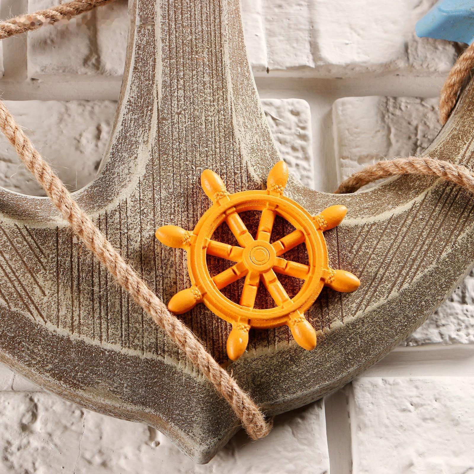 Якорь интерьерный с веревкой и штурвалом, 60*44см