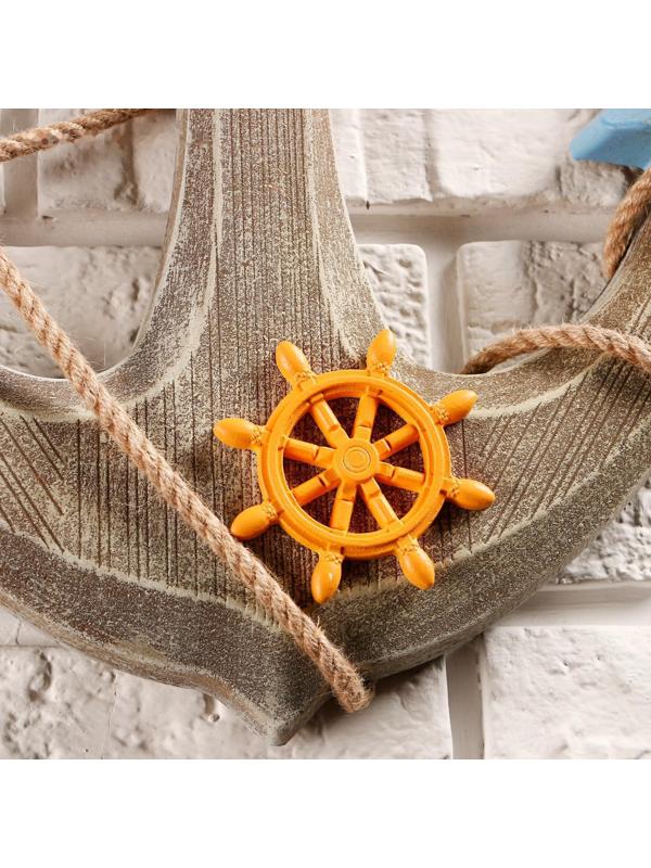 Якорь интерьерный с веревкой и штурвалом, 60*44см
