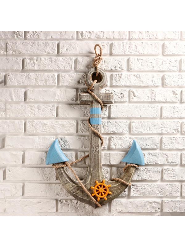 Якорь интерьерный с веревкой и штурвалом, 60*44см