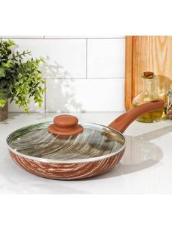 Сковорода глубокая Kantry, d=24 см, стеклянная крышка, пластиковая ручка, антипригарное покрытие, цвет коричневый