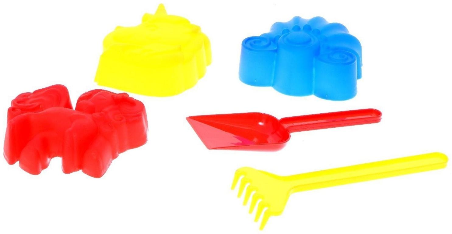 Набор для игры в песке №108 (3 формочки для песка, грабли, совок)