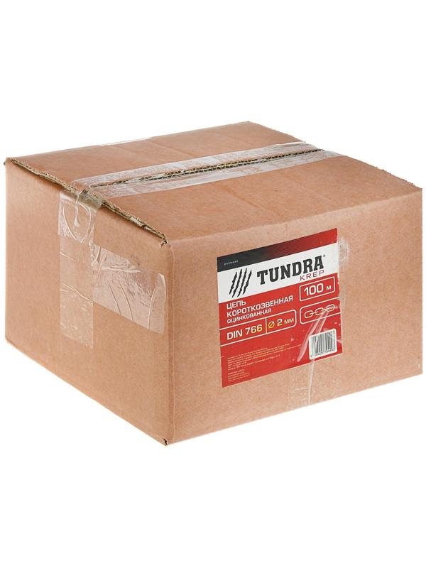 Цепь короткозвенная ТУНДРА krep, DIN766, диаметр 2 мм, сварная, оцинкованная, 100 м