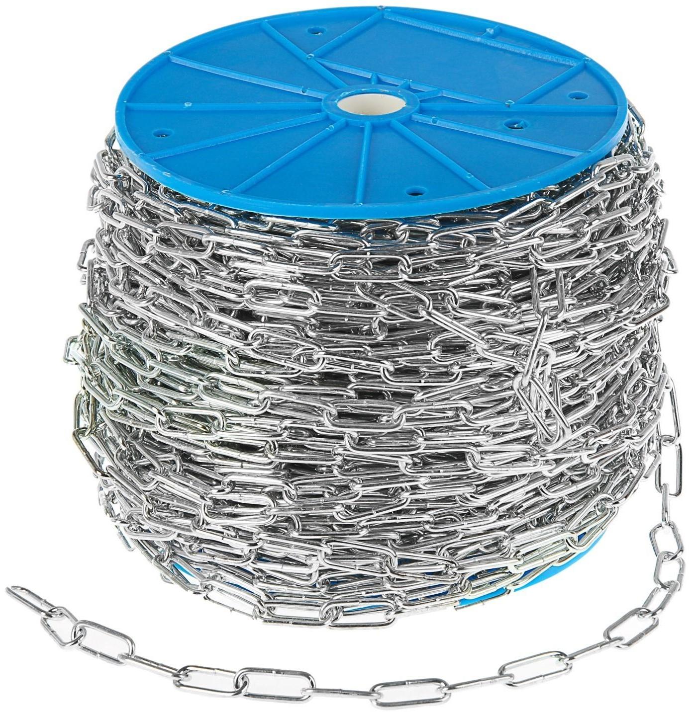 Цепь длиннозвенная ТУНДРА krep, DIN763, диаметр 3 мм, сварная, оцинкованная, 100 м