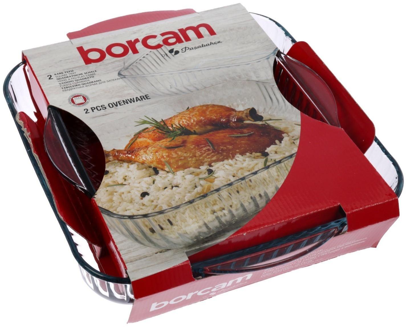 Набор квадратных форм из жаропрочного стекла для запекания Borcam, 2 предмета: 2 л, 3,5 л